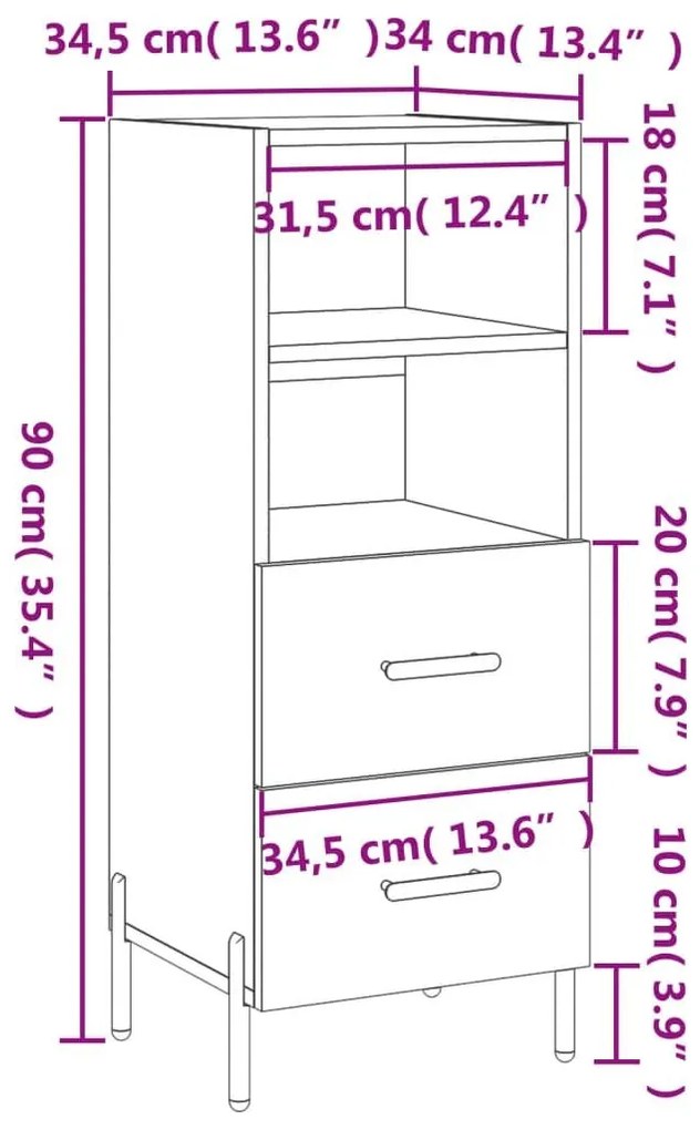 Ντουλάπι Γυαλιστερό Λευκό 34,5x34x90 εκ. Επεξεργασμένο Ξύλο - Λευκό