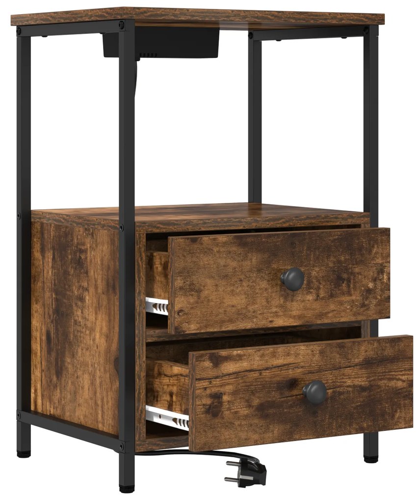 vidaXL Κομοδίνο με συρτάρι 2 pcs Καπνιστό Δρύς 40 x 31 x 60 εκ.