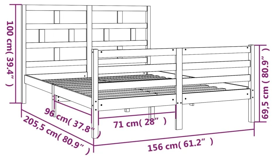 Πλαίσιο Κρεβατιού 150 x 200 εκ. Μασίφ Ξύλο King Size - Καφέ