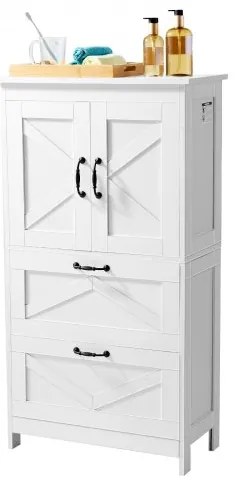 VEVOR Wooden Bathroom Floor Cabinet Storage 2 Drawers and Adjustable Shelf White