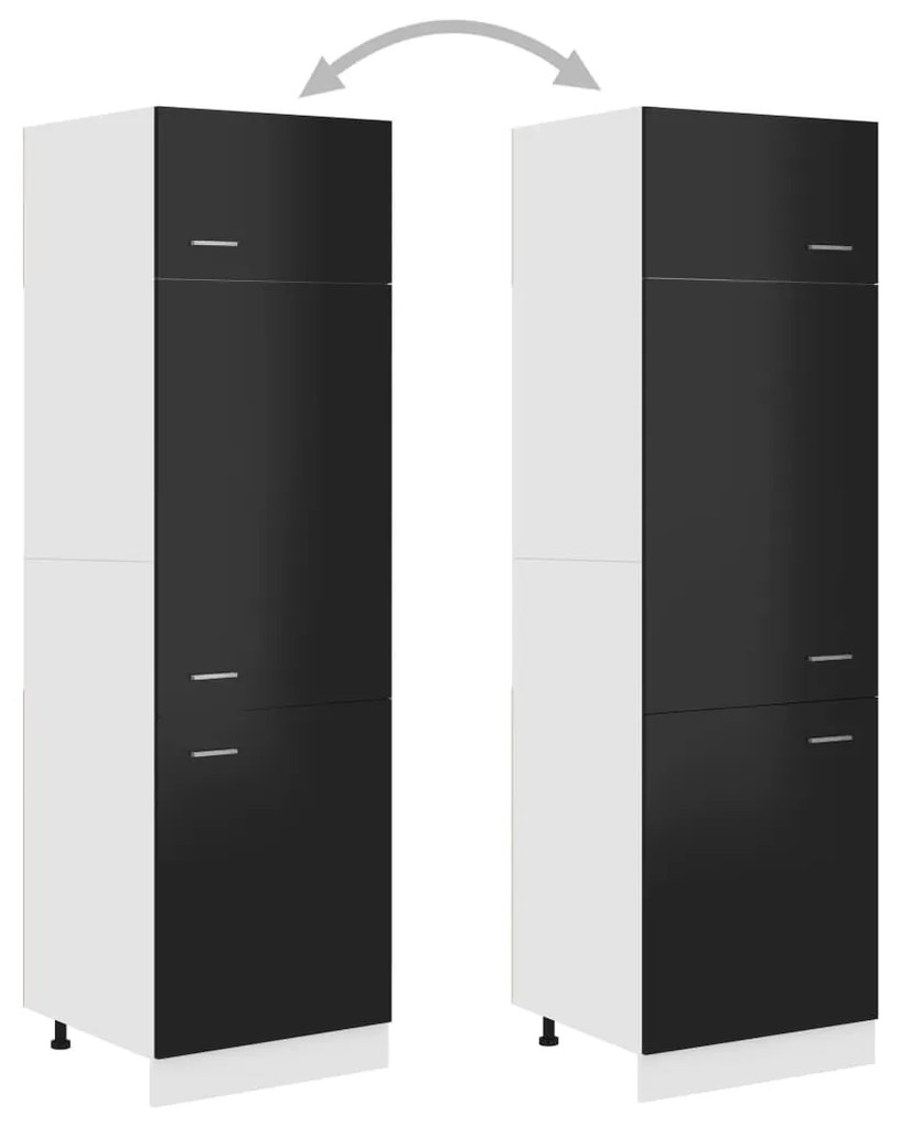 vidaXL Ντουλάπι Ψυγείου Γυαλιστερό Μαύρο 60x57x207 εκ. Μοριοσανίδα