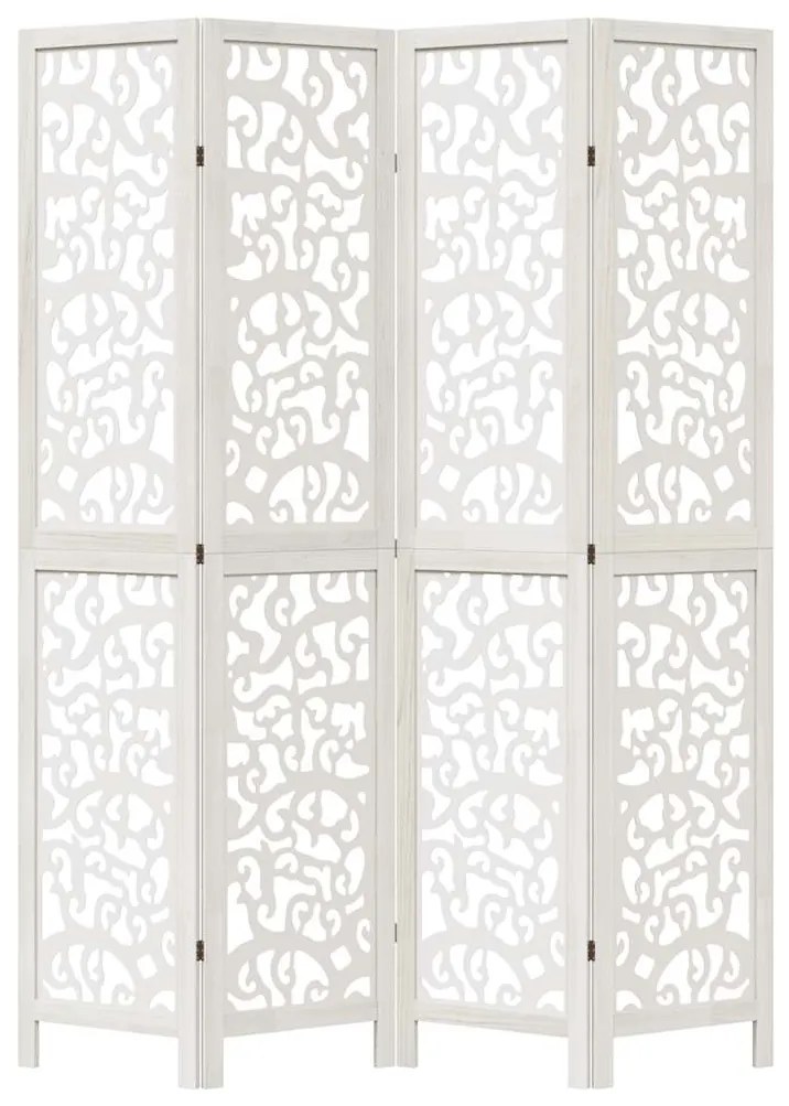 vidaXL Διαχωριστικό Χώρου με 4 Πάνελ Λευκό από Μασίφ Ξύλο Παυλώνιας