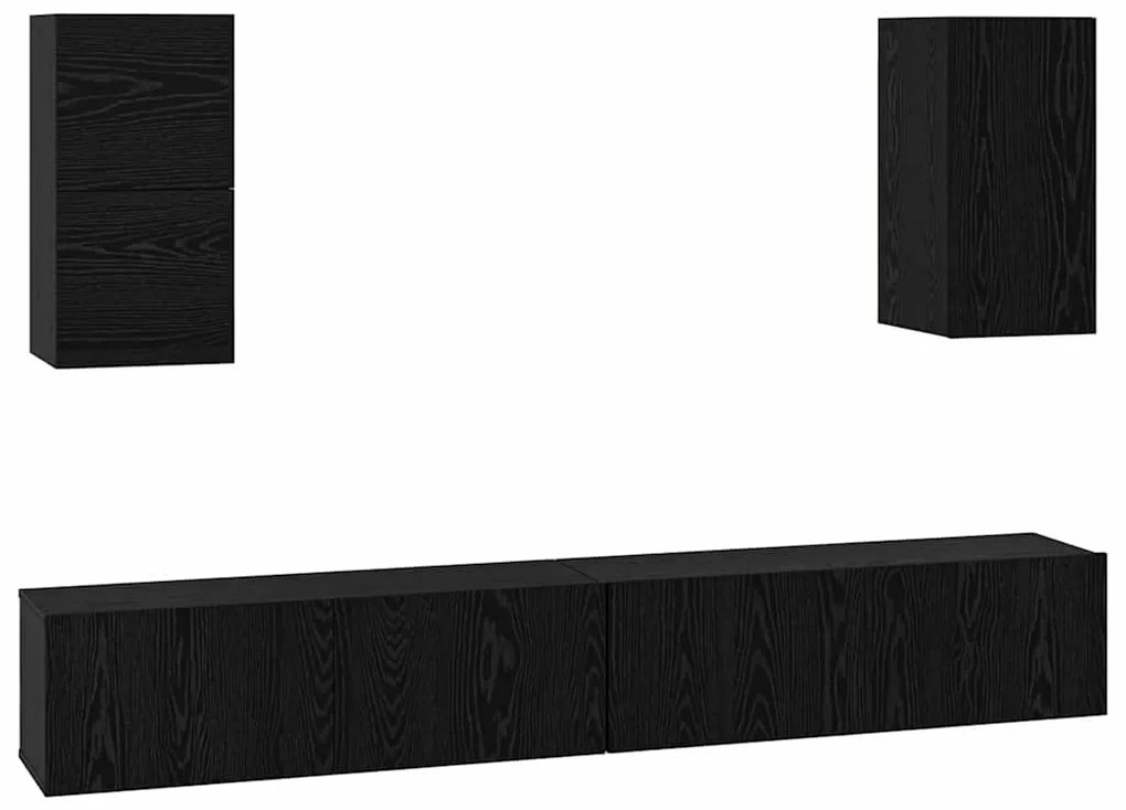 vidaXL Τηλεοπτική Κάβα Τοίχου 3 pcs Μαύρη Οξυά Επεξεργασμένο ξύλο