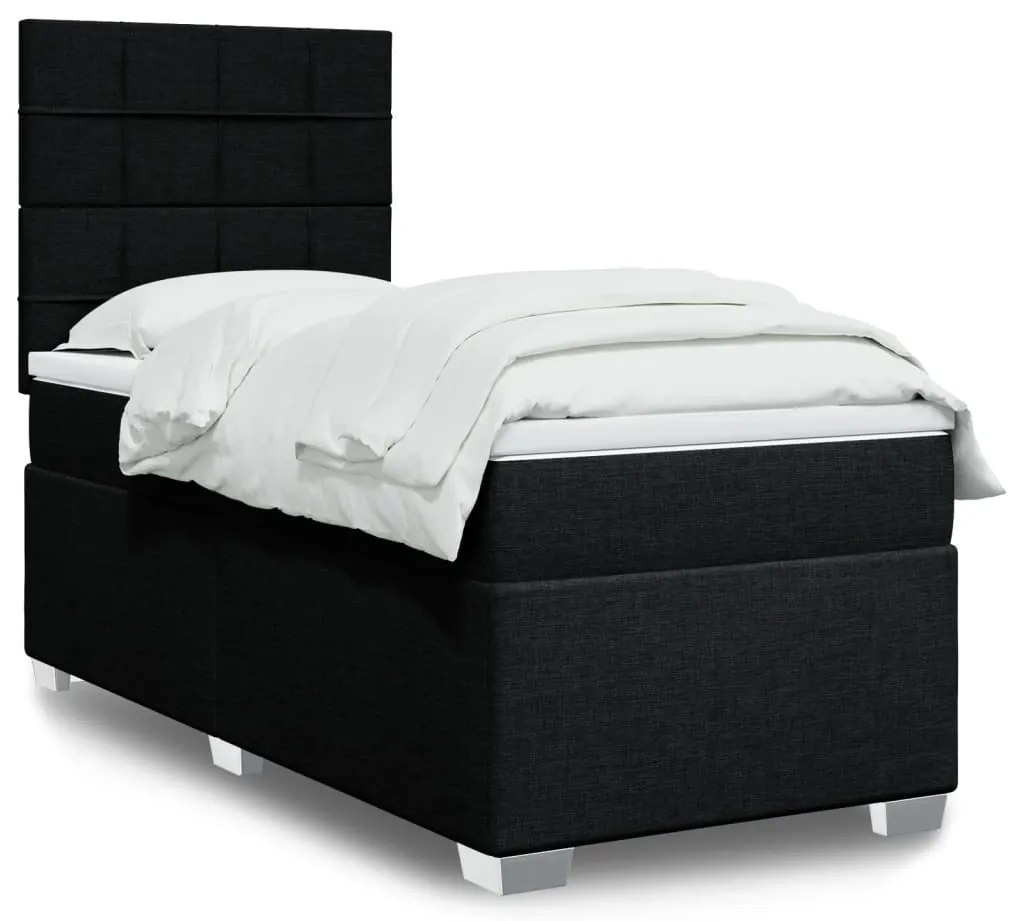 vidaXL Κρεβάτι Boxspring με Στρώμα Μαύρο 90x200 εκ. Υφασμάτινο