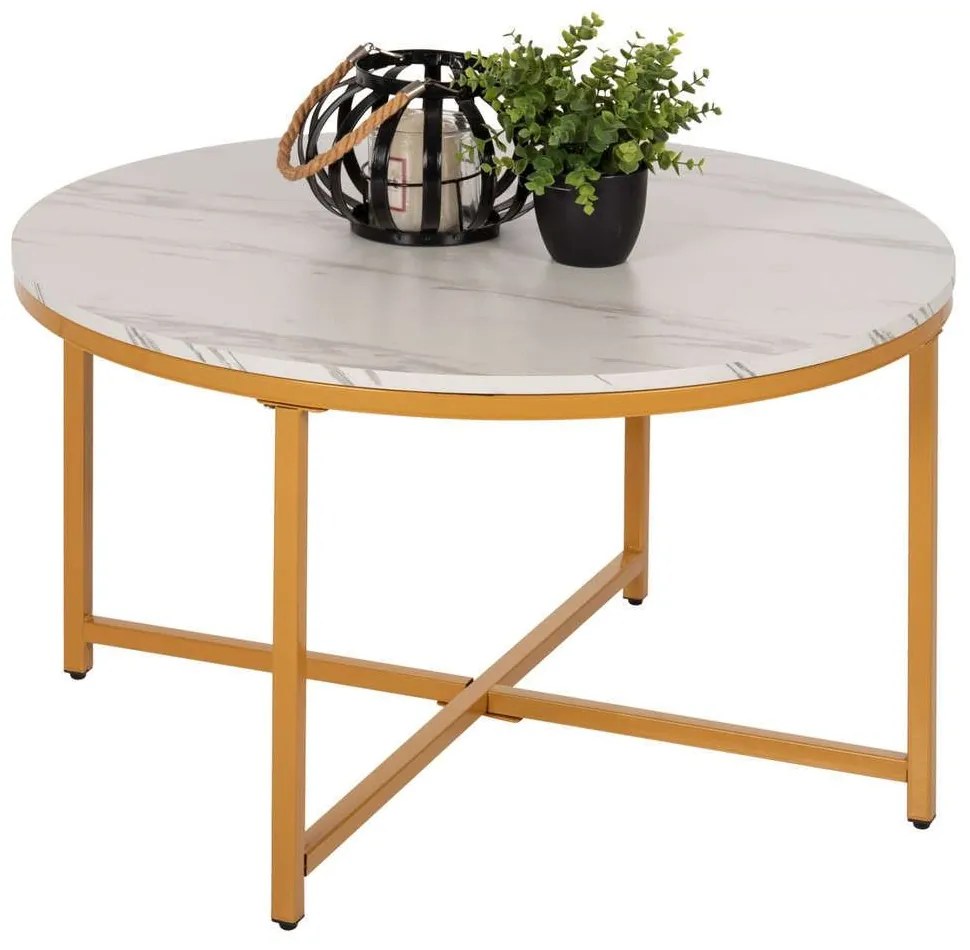 Τραπέζι Σαλονιού HM9420.01 Φ80x48,5cm Gold-White Melamine, Metal