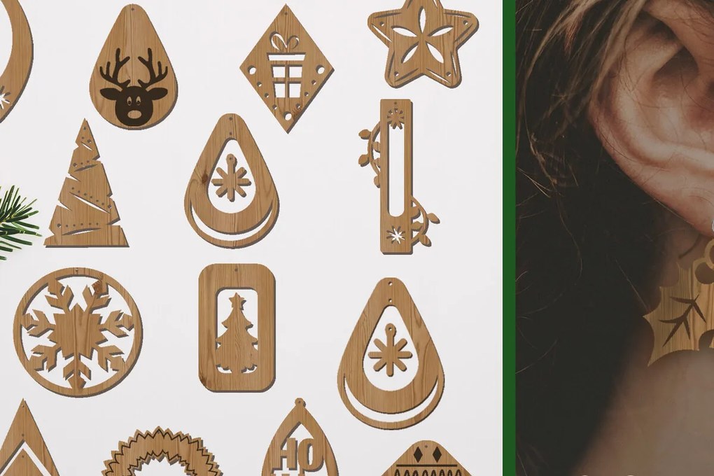 Σετ των 3 Intra απο ξύλο plywood 3mm-4mm πάχος Χριστουγεννιάτικα Σκουλαρίκια κοπής με λέιζερ Δίασταση 3x3 cm INTRAFABR-81506005