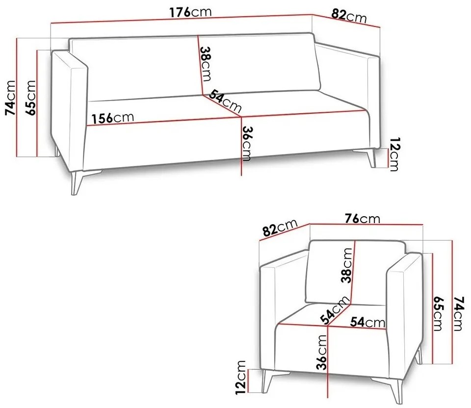 Ταπετσαρισμένο σετ επίπλων Providence K104, 126 kg, Ταπισερί, Πόδια: Πλαστική ύλη | Epipla1.gr