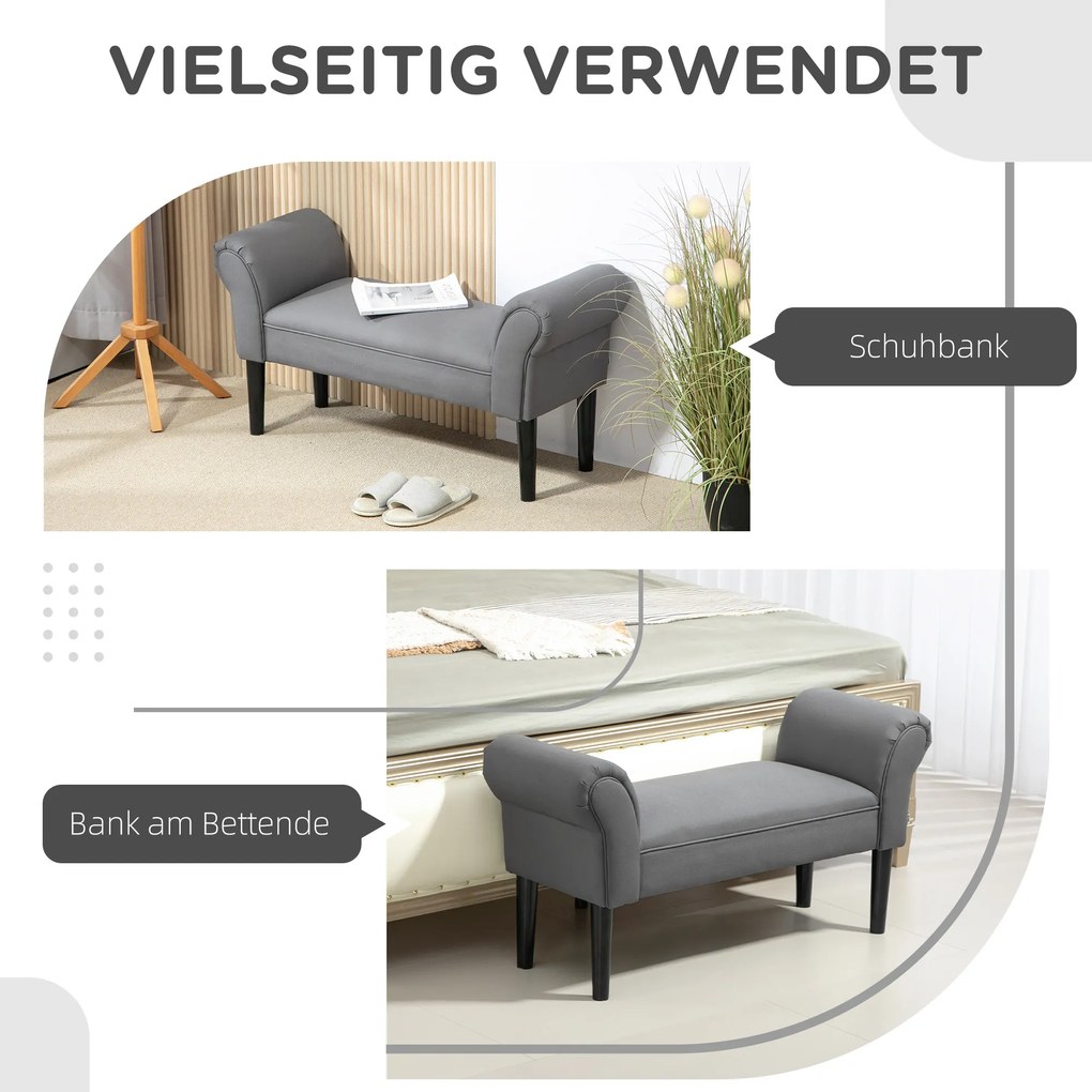 HOMCOM Παγκάκι, Τραπεζάκι κρεβατοκάμαρας, στιβαρή κατασκευή, μαλακή επένδυση, 102x36x51 cm, Γκρι
