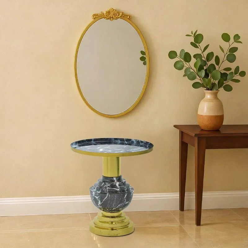 Βοηθητικό τραπέζι Cogent Inart μαύρο-χρυσό μέταλλο Φ46x50εκ 46x46x50 εκ.