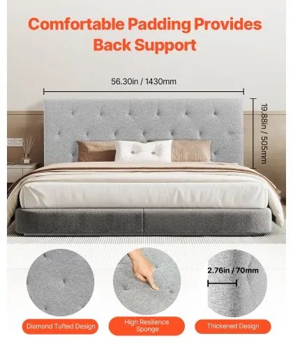 VEVOR Headboard for Full Size Bed with Adjustable Height Sponge &amp; Fabric Grey