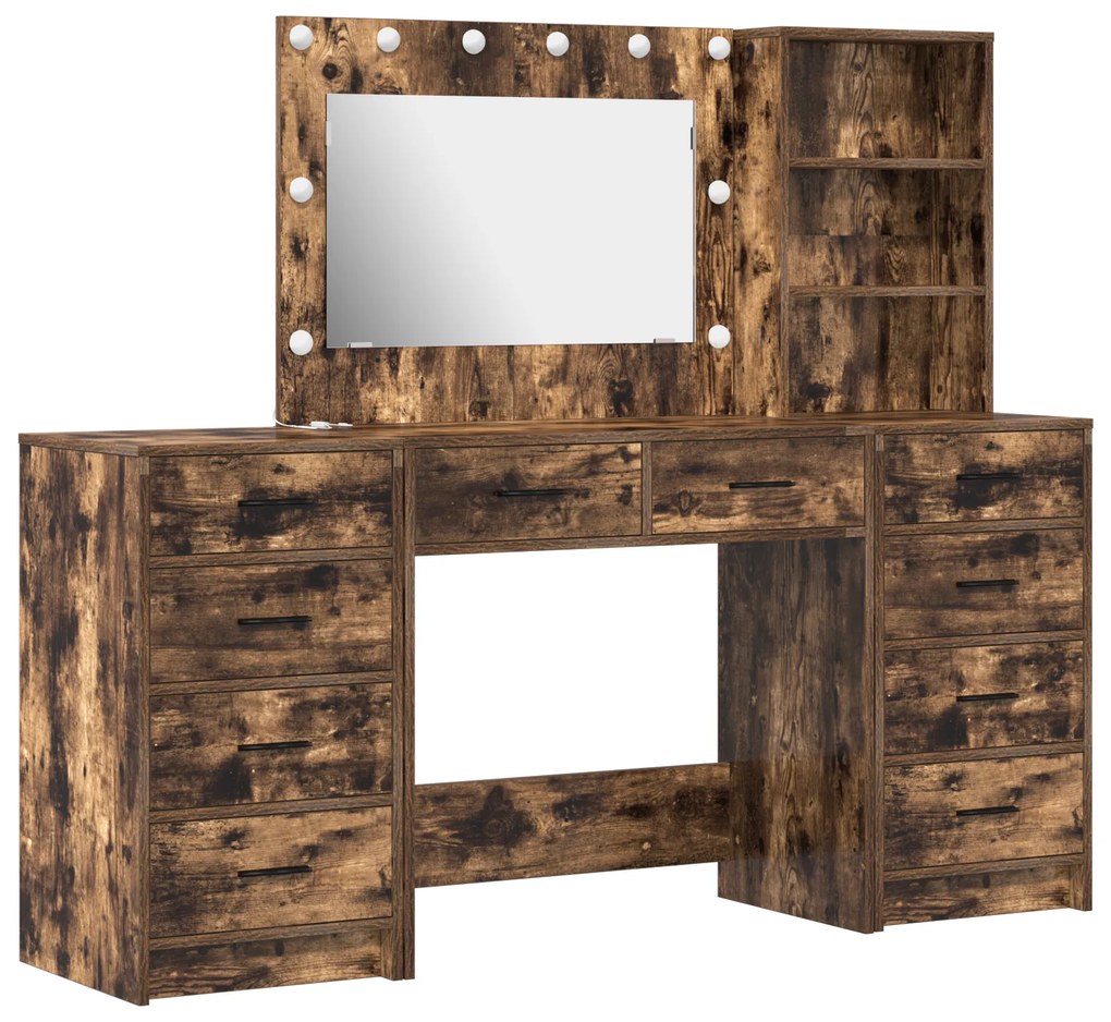 vidaXL Σετ 3 τεμαχίων για το Dressing Table με LED από Καπνιστό Δρυ