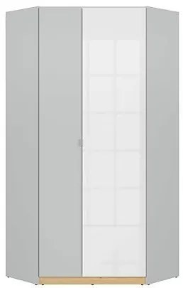 Γωνιακή ντουλάπα Boston BM113, 93x201x93cm, 83 kg, Δρυς, Γυαλιστερό λευκό, Ανοιχτό γκρι, Πλαστικοποιημένη μοριοσανίδα, Γωνιακός, Γκρι | Epipla1.gr
