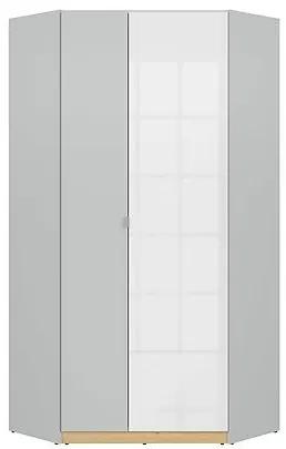 Γωνιακή ντουλάπα Boston BM113, 93x201x93cm, 83 kg, Γυαλιστερό λευκό, Ανοιχτό γκρι, Δρυς, Πλαστικοποιημένη μοριοσανίδα, Γωνιακός, Γκρι | Epipla1.gr