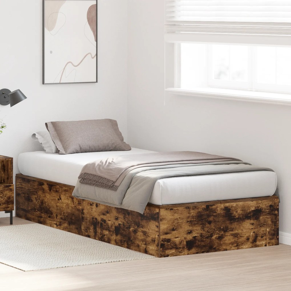vidaXL Κρεβάτι Αποθήκευσης από Καπνιστό Δρύ 90x190 cm