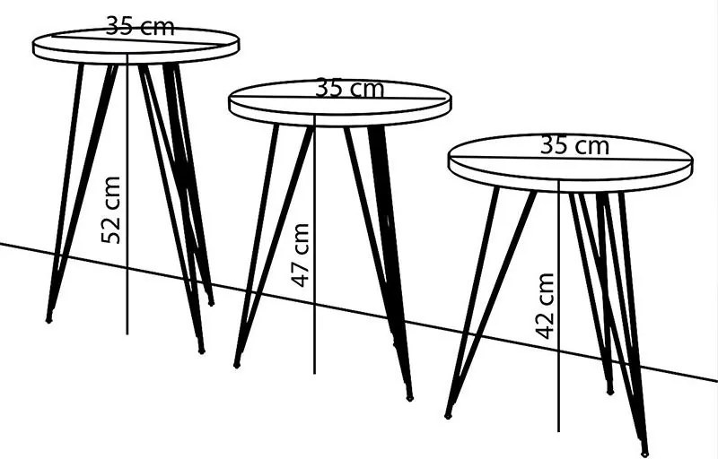 Βοηθητικά τραπέζια σαλονιού Merci σετ 3τεμ φυσικό-μαύρο 35x35x52 εκ.