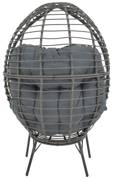 Πολυθρόνα Nestie pakoworld wicker rattan γκρι-μεταλλικό γκρι πόδι-γκρι μαξιλάρι 102x80x155εκ