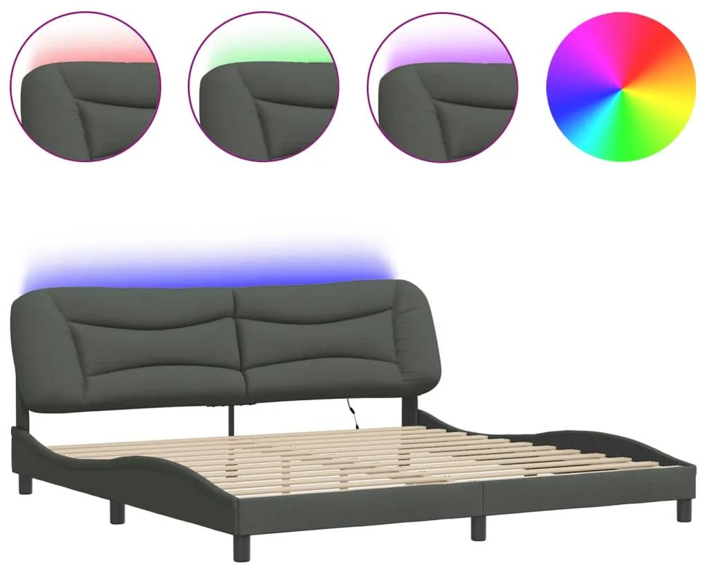 vidaXL Πλαίσιο Κρεβατιού με LED Σκούρο Γκρι 200x200 εκ. Υφασμάτινο