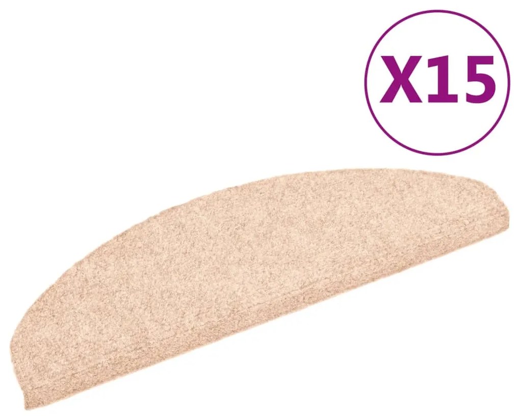 vidaXL Πατάκια Σκάλας Αυτοκόλλητα 15 τεμ Κρέμα 65x21x4εκ. Βελονιασμένο