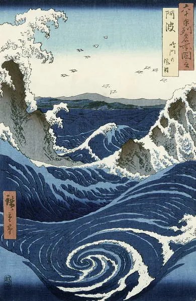 Αναπαραγωγή View of the Naruto whirlpools at Awa,, Ando or Utagawa Hiroshige