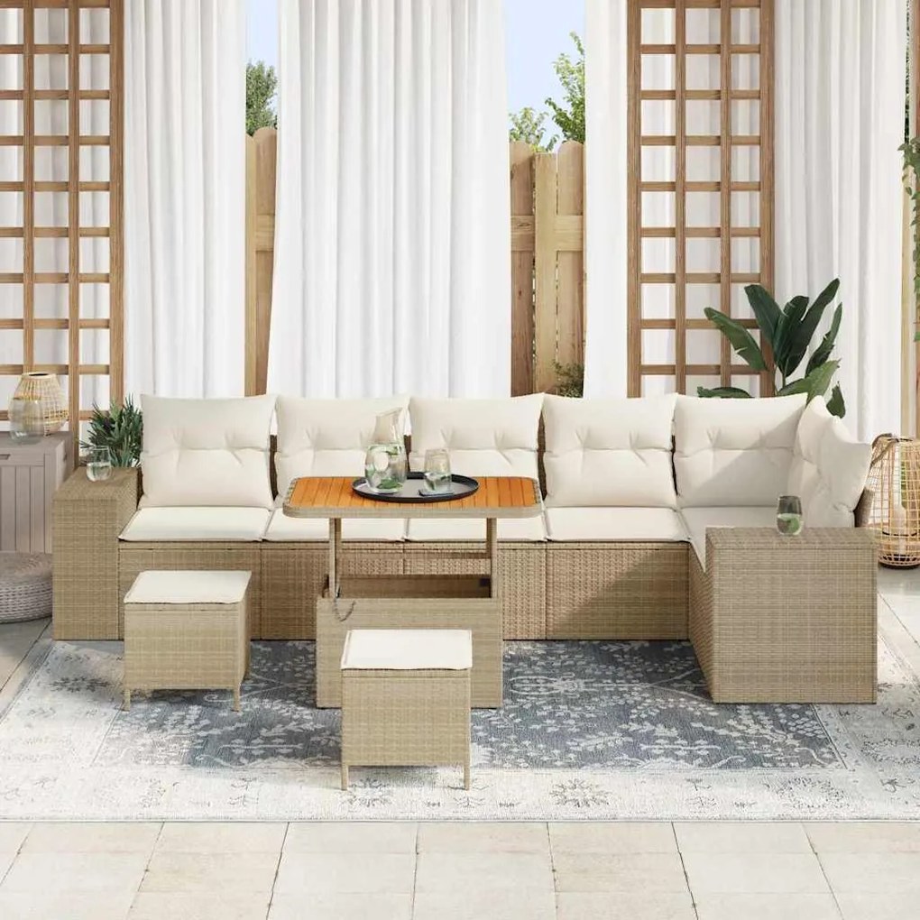 vidaXL Σετ Καναπέ Κήπου 9 pcs Μπεζ συνθετικό ρατάν