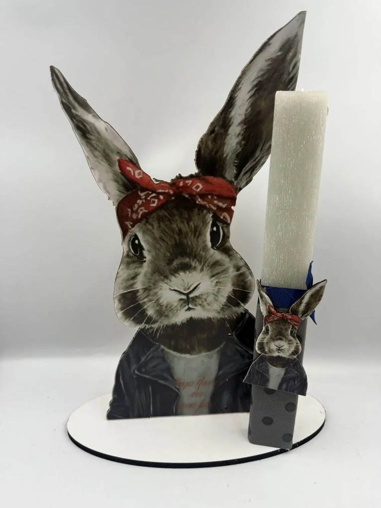 Λαγός για τον νονό Αρωματική λαμπάδα ν.2 - Σετ Λαμπάδα και πλάτη