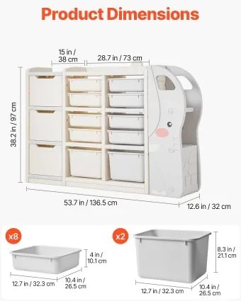 VEVOR 4-Tier Kids Toy Storage with 10 Plastic Movable Bins Elephant-Shape
