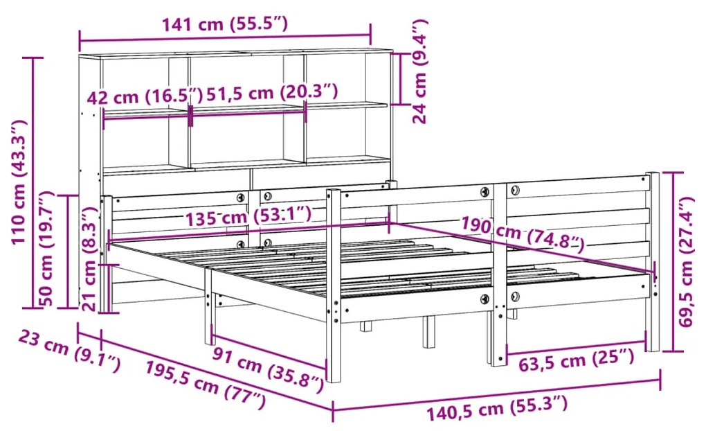 ΚΡΕΒΑΤΙ ΒΙΒΛΙΟΘΗΚΗ ΧΩΡΙΣ ΣΤΡΩΜΑ ΛΕΥΚΟ 135X190 ΕΚ ΜΑΣΙΦ ΠΕΥΚΟ 3322228