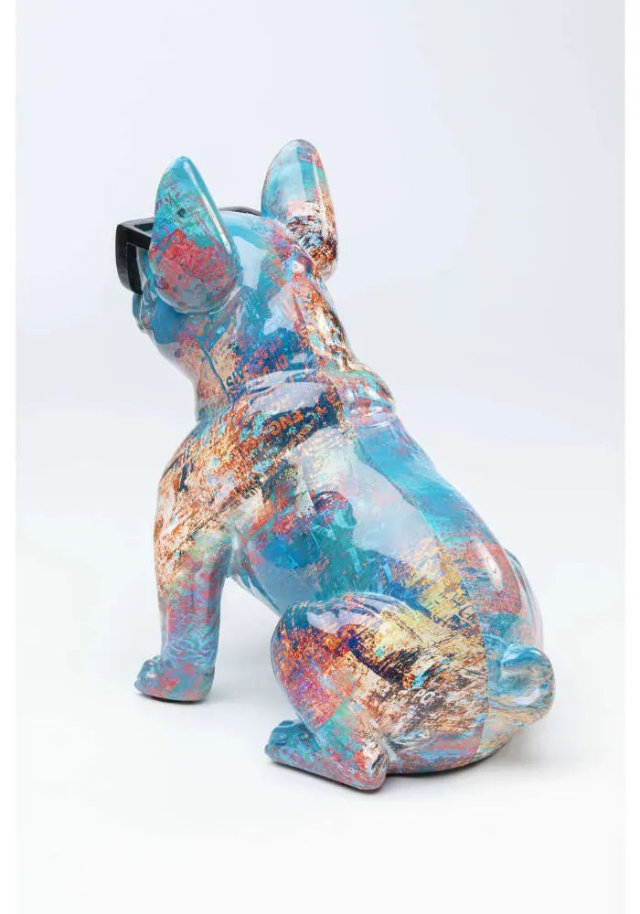 Διακοσμητικό Καθιστός Σκύλος Γαλλικό Μπουλντόγκ Με Γυαλιά Πολύχρωμο 37 εκ. 20x30x37εκ - Μπλε