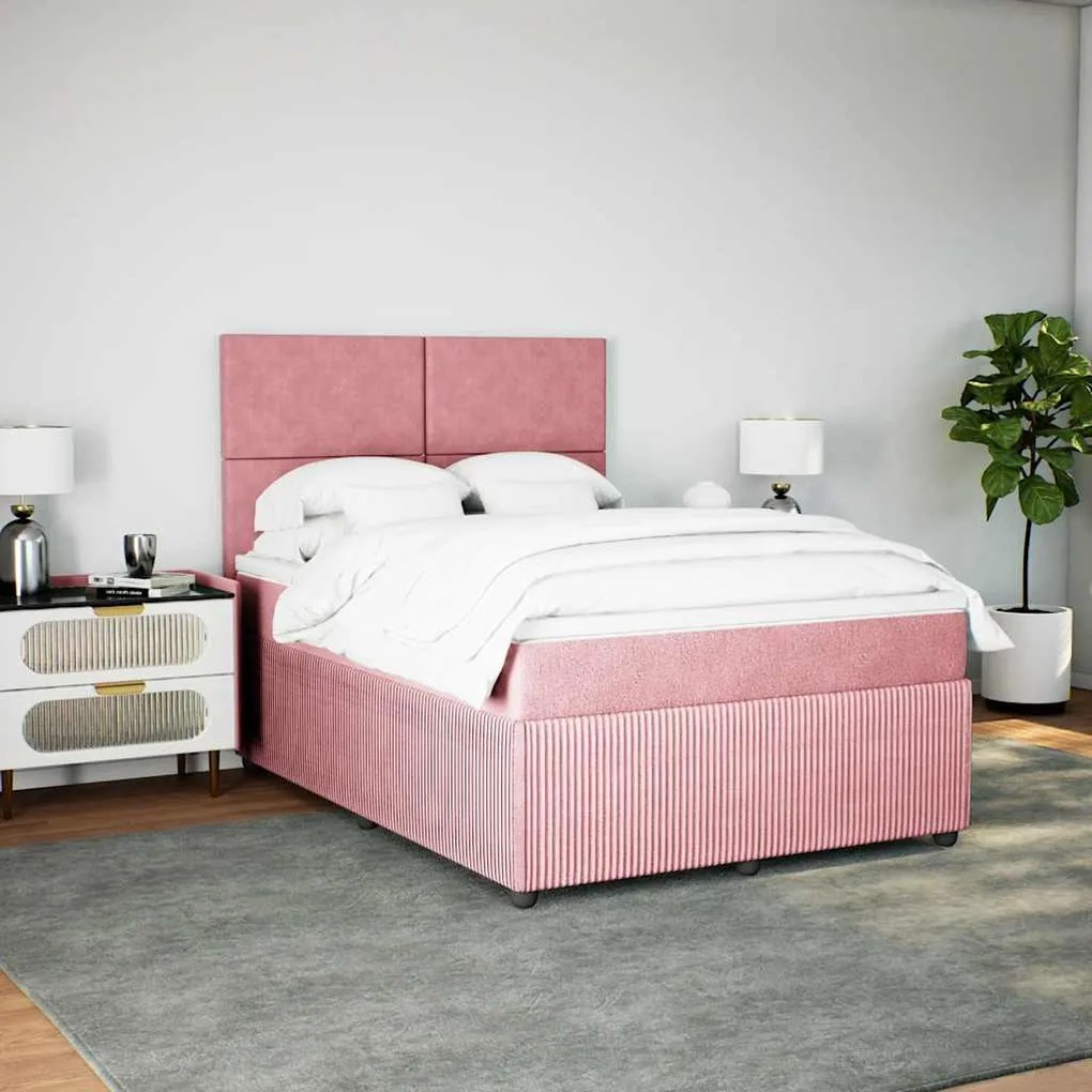 vidaXL Κρεβάτι Boxspring με Στρώμα Ροζ 140x190 εκ. Βελούδινο