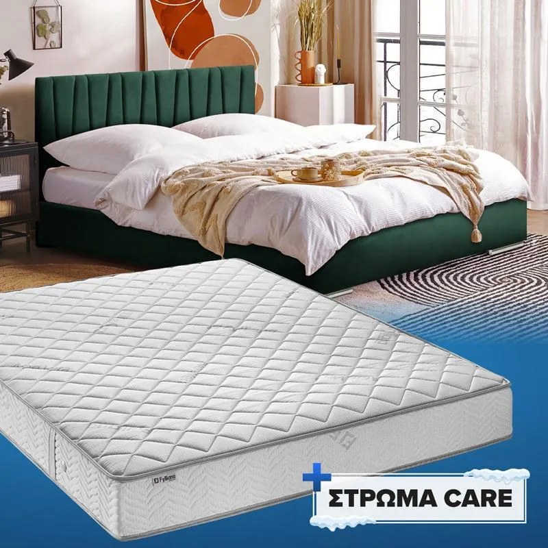 Επενδυμένο Κρεβάτι Palermo Πράσινο και Στρώμα 160x200 εκ. 175x214x115 εκ.