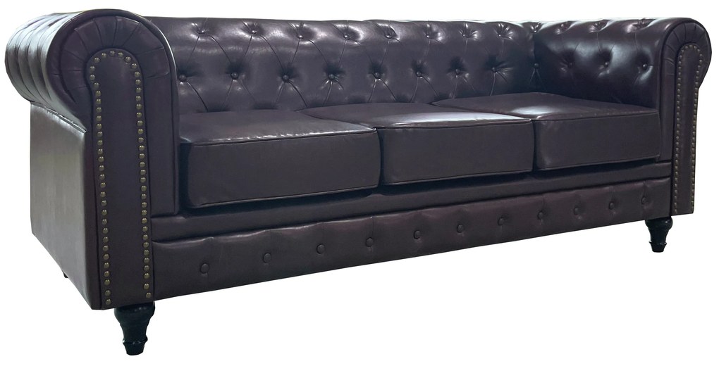 14290072 Καναπές Τριθέσιος ArteLibre AVERY Σκούρο Καφέ PU 208x90x73cm
