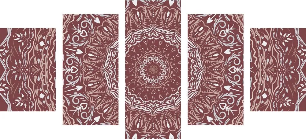 Εικόνα 5 μερών Mandala σε vintage στυλ σε ροζ - 200x100