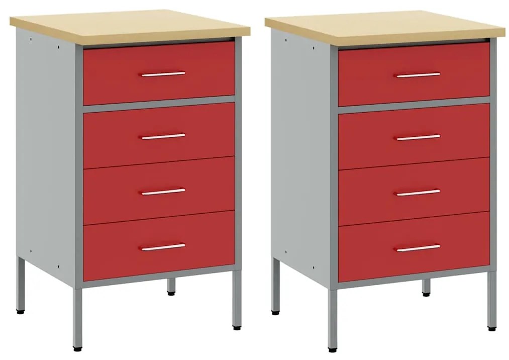vidaXL Ντουλάπα Εργασίας 2 pcs Κόκκινο και Γκρίζο 100 x 55 x 85 εκ.