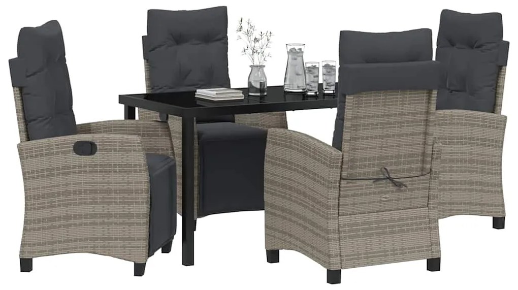 vidaXL Σέτ φαγητού για κήπο με μαξιλάρι 5 pcs Γκρι συνθετικό ρατάν