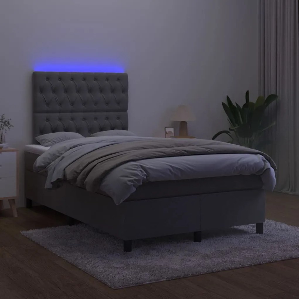 ΚΡΕΒΑΤΙ BOXSPRING ΜΕ ΣΤΡΩΜΑ &amp; LED ΣΚ. ΓΚΡΙ 120X200ΕΚ. ΒΕΛΟΥΔΙΝΟ 3136294