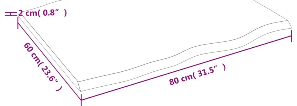 vidaXL Επιφ Τραπεζιού Σκ Καφέ 80x60x2εκ. Επ Μασίφ Ξύλο Δρυός Live Edge