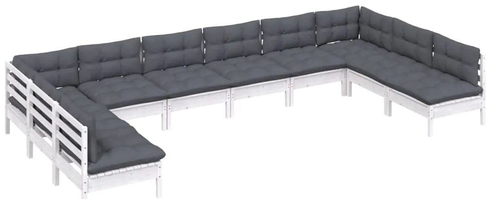 vidaXL Σαλόνι Κήπου Σετ 10 Τεμ. Λευκό Μασίφ Ξύλο Πεύκου & Μαξιλάρια