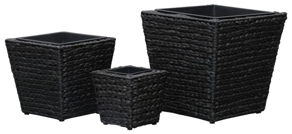 vidaXL Γλάστρες Υπερυψωμένες 3 τεμ. Μαύρες από Υάκινθο του Νερού