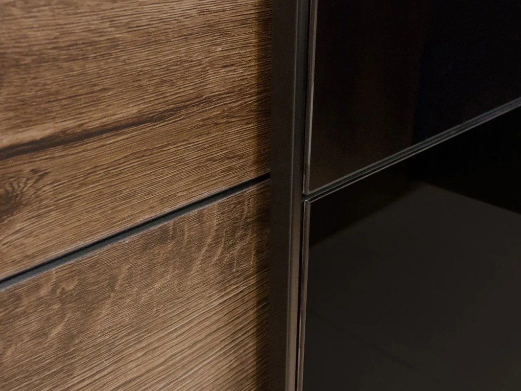 Ντουλάπα Συρόμενη Kappa-200 x 61 x 210 εκ.-Καρυδί - Μαύρο