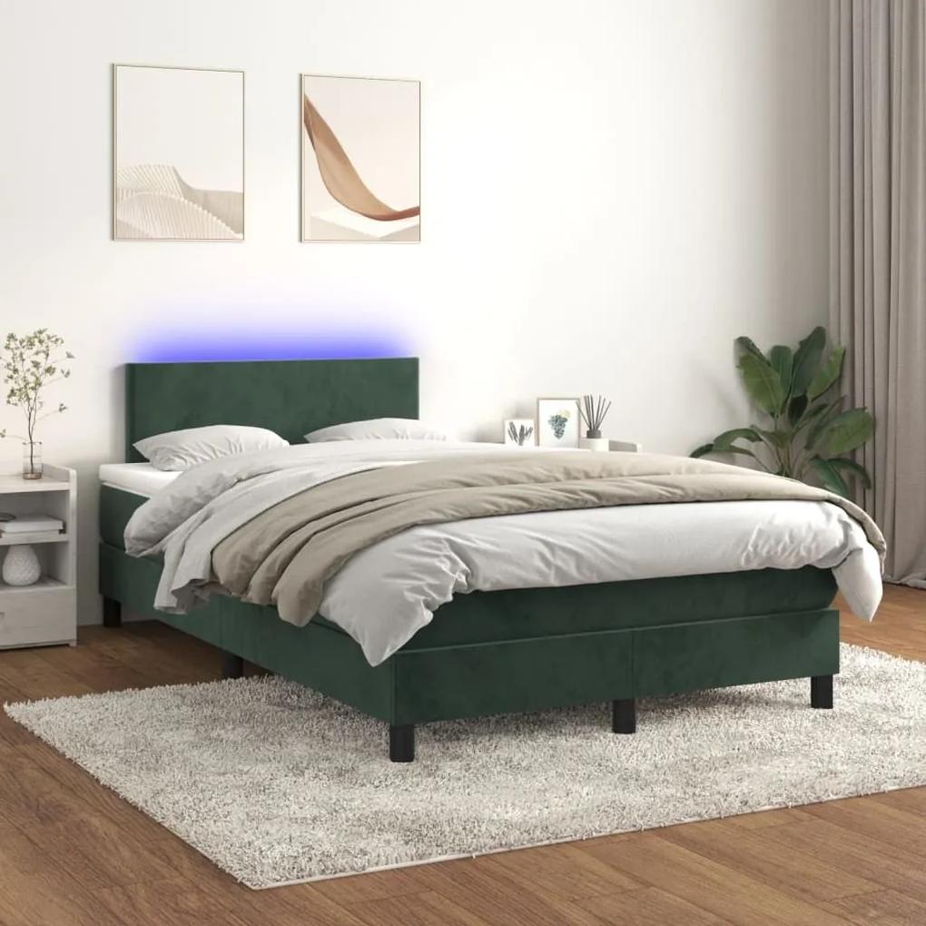 Κρεβάτι Boxspring με Στρώμα &amp; LED Σκ. Πράσινο 120x200εκ Βελούδο - Πράσινο