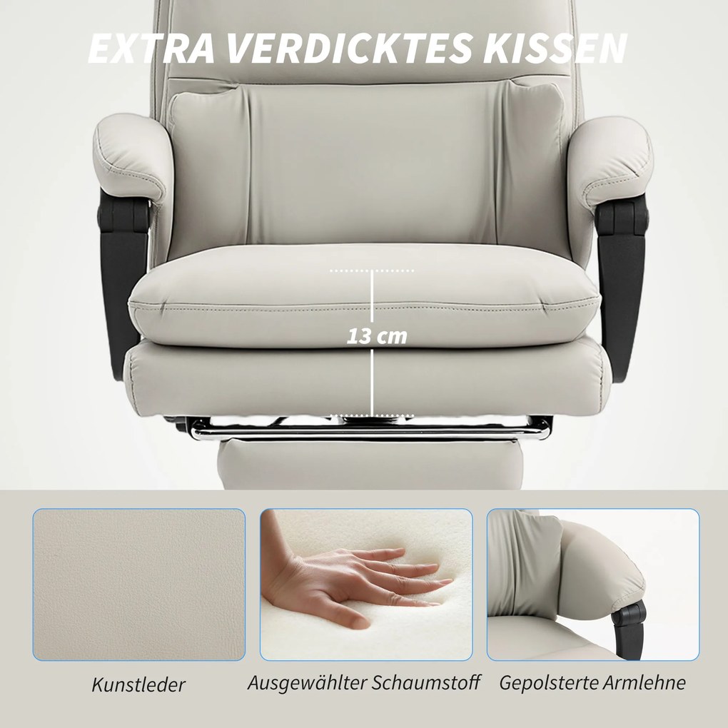 Καρέκλα γραφείου HOMCOM με ρυθμιζόμενο ύψος, υποστήριξη οσφυϊκής μοίρας, μπράτσα, υποπόδιο, από δερματίνη, ανοιχτό γκρι