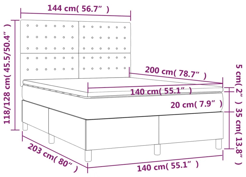 vidaXL Κρεβάτι Boxspring με Στρώμα Γκρι 140x200εκ. από Συνθετικό Δέρμα