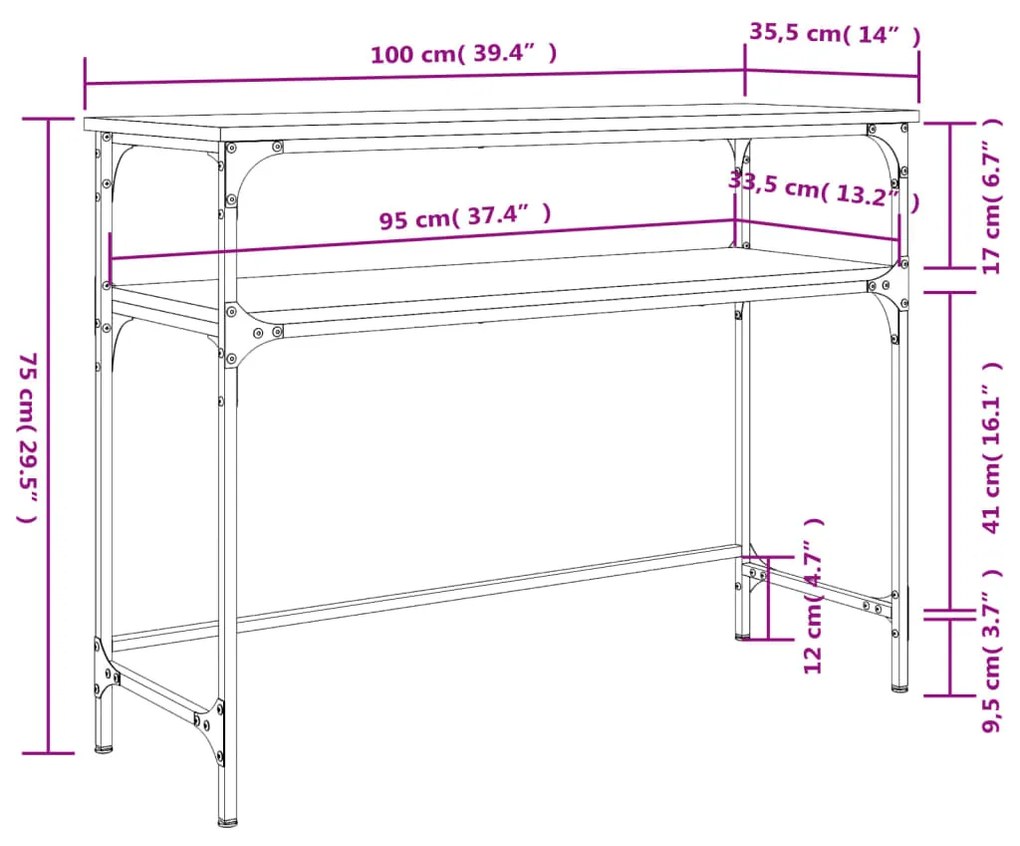 Τραπέζι Κονσόλα Γκρι Sonoma 100x35,5x75 εκ. Επεξεργασμένο Ξύλο - Γκρι