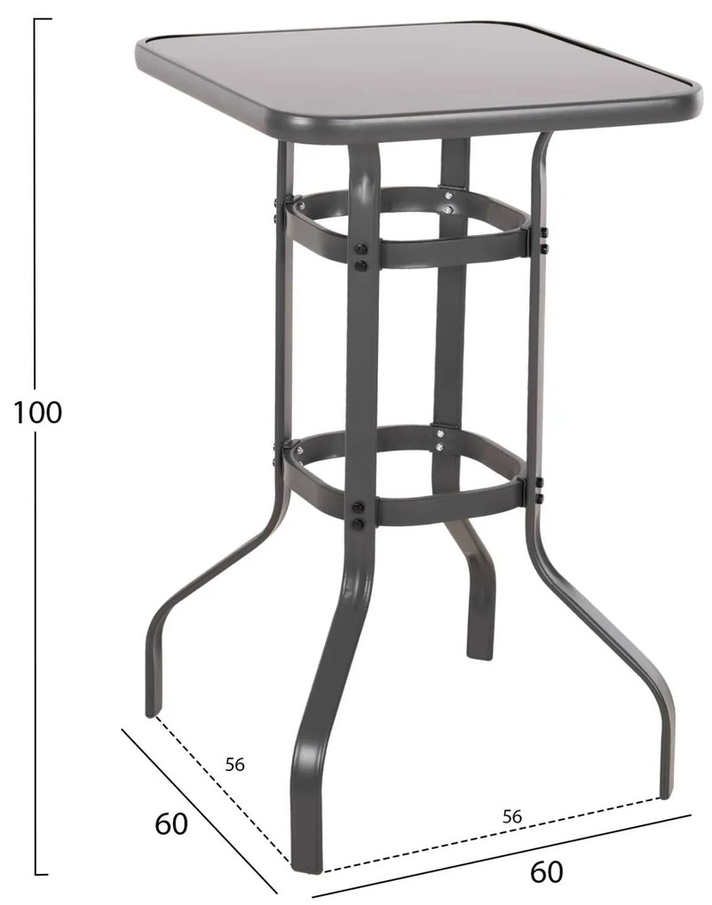 ΤΡΑΠΕΖΙ ΜΠΑΡ ΤΕΤΡΑΓΩΝΟ FIGGY HM6066.01 ΜΕΤΑΛΛΙΚΟ ΓΚΡΙ-ΓΥΑΛΙ ΑΣΦΑΛΕΙΑΣ 60x60x100Υεκ