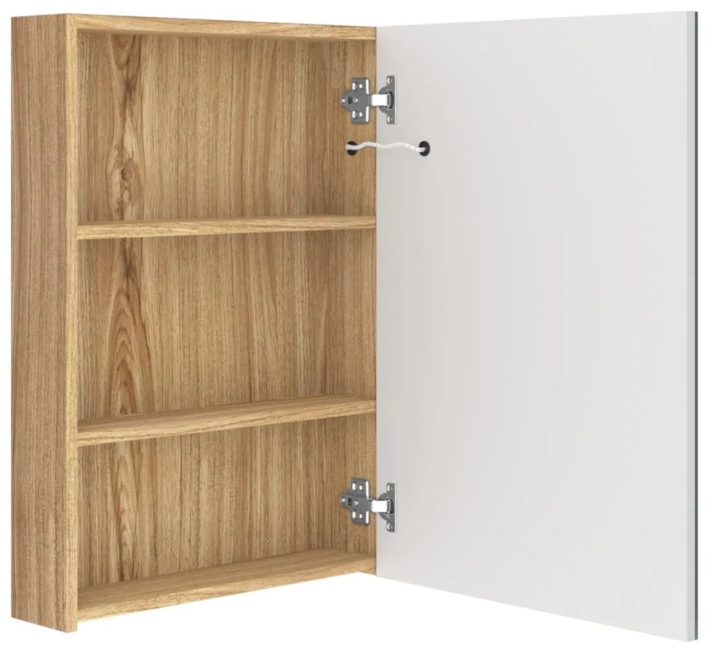 vidaXL Καθρέφτης Μπάνιου με Ντουλάπι &amp; LED Λευκό/Δρύς 50x13x70 εκ.