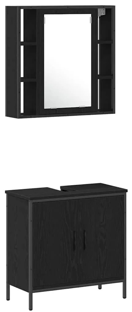 vidaXL Σετ Επίπλων Μπάνιου με ράφι 4 pcs Μαύρο 33 x 33 x 185.5 εκ