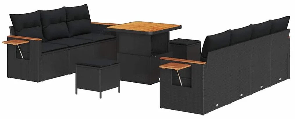vidaXL Σετ Καναπέ Κήπου με μαξιλάρι 10 pcs Μαύρο Πολυ ράταν