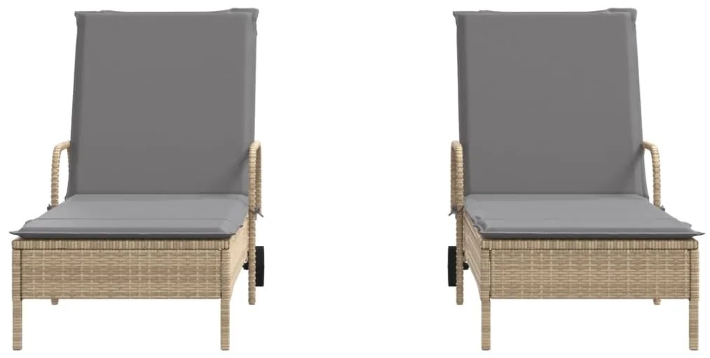 vidaXL Ξαπλώστρες 2 τεμ. Μπεζ από Συνθετικό Ρατάν με Μαξιλάρια