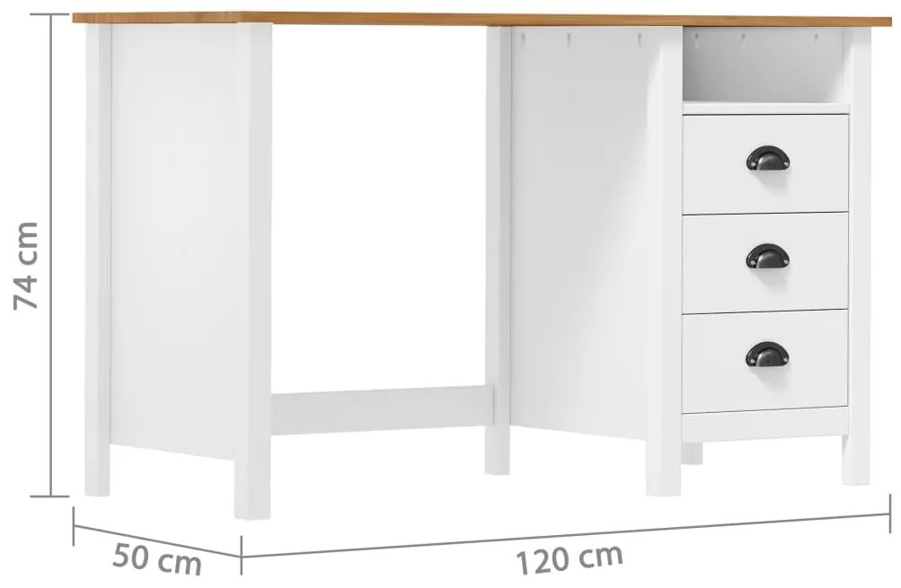 vidaXL Γραφείο Hill με 3 Συρτάρια 120x50x74 εκ Μασίφ Ξύλο Πεύκου