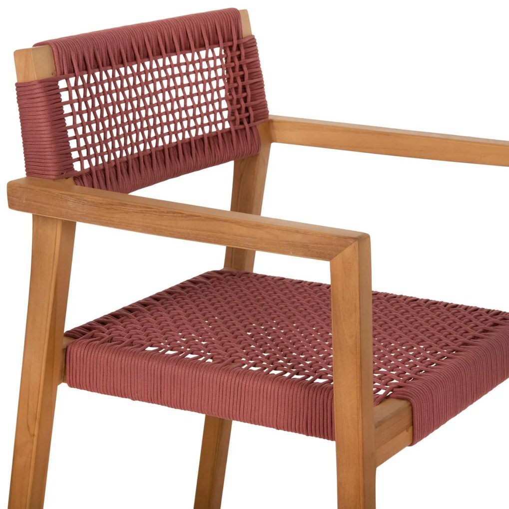 Πολυθρόνα CHARLOTTE Ξύλο Teak Φυσικό και Σχοινί Ρόζ 59x54x83Yεκ. 59x54x83 εκ.